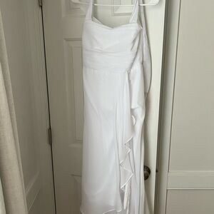 White Strapless Ruffled Evening Dress